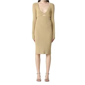 $475 IRO Paris Eugenia Cutout Midi Dress in Sand S NWT